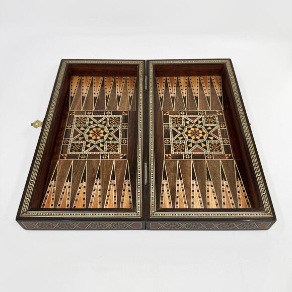 Vintage Mid-Century Syrian Inlaid Wood Backgammon/Chess Board - Picture 4 of 11